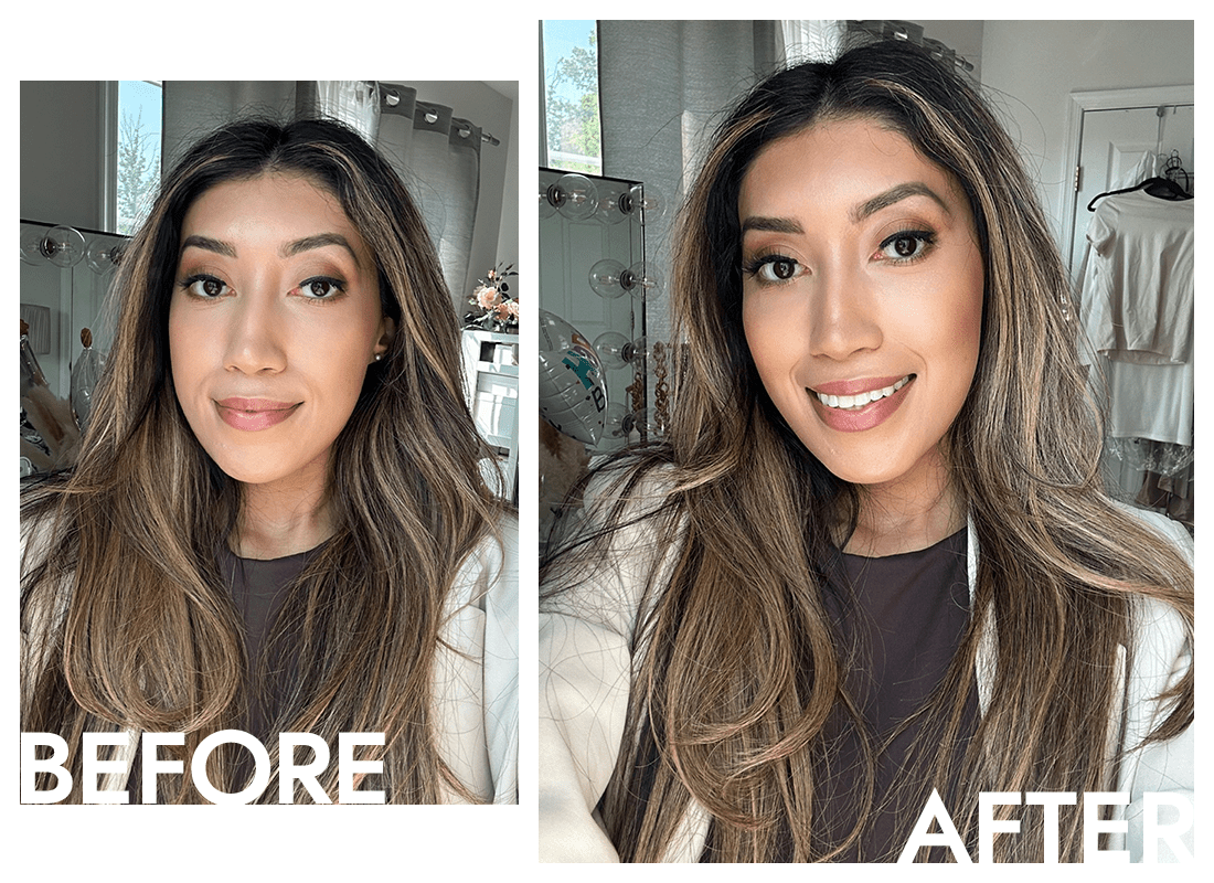 Maquiagem da nossa colaboradora Carla Ayala antes e depois de usar o Physicians Formula Murumuru Butter Bronzer