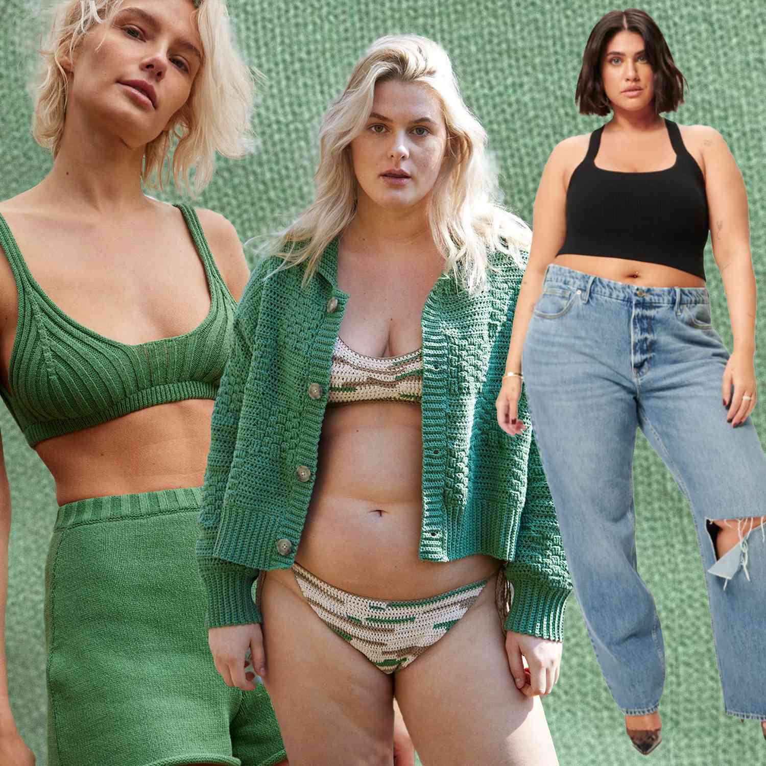 Colagem de roupas de um conjunto de malha verde