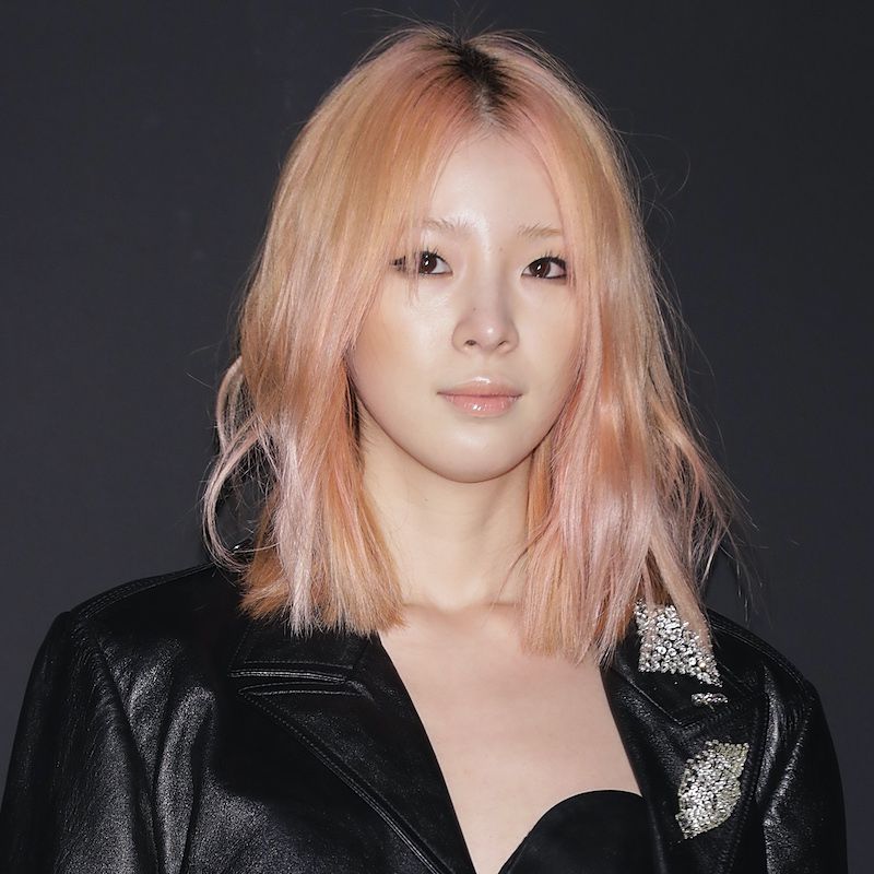 Ouro rosa em cabelo melancia desbotado Irene Kim