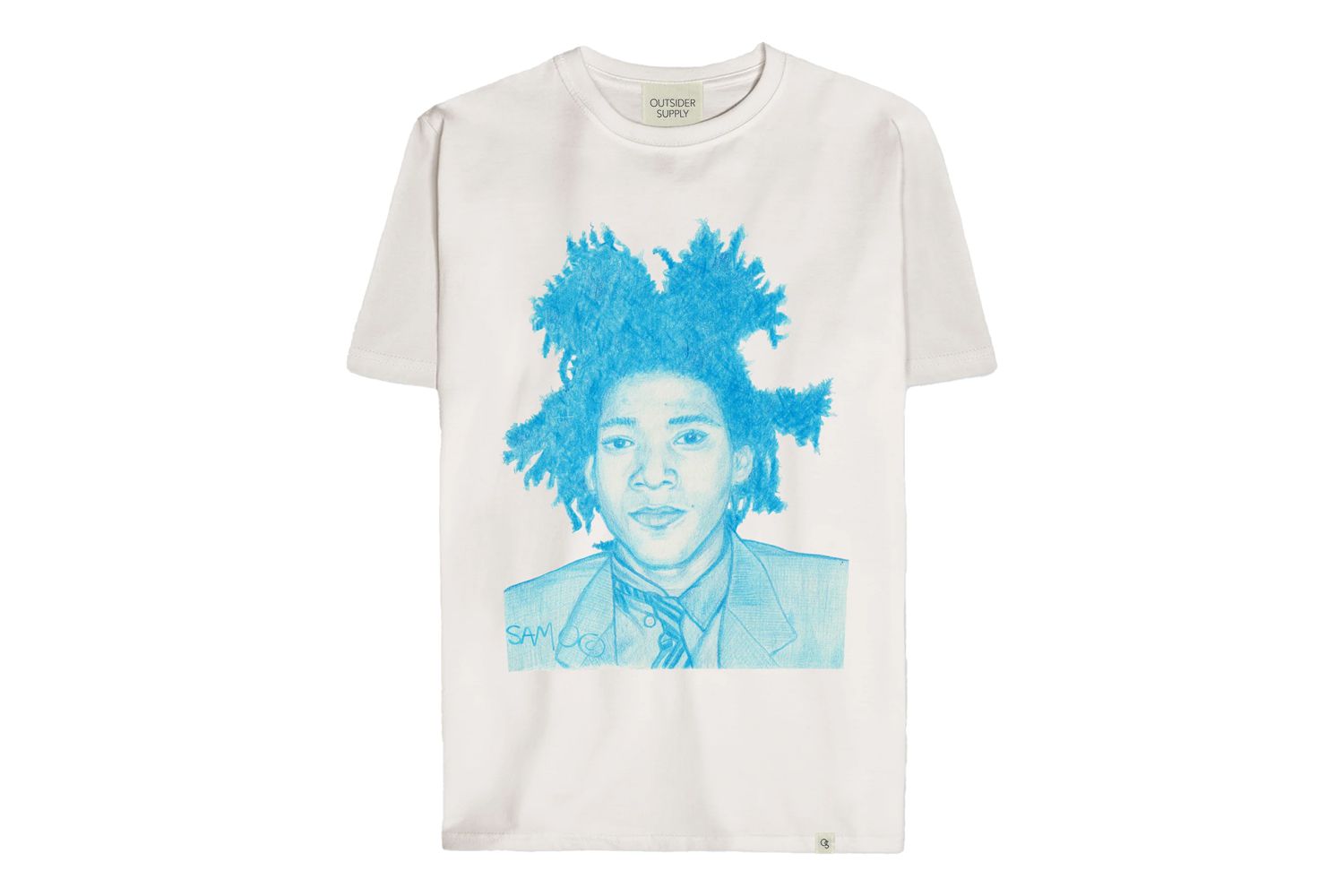 Outsider fornece um desenho de camiseta orgânica de Jean-Michel Basquiat