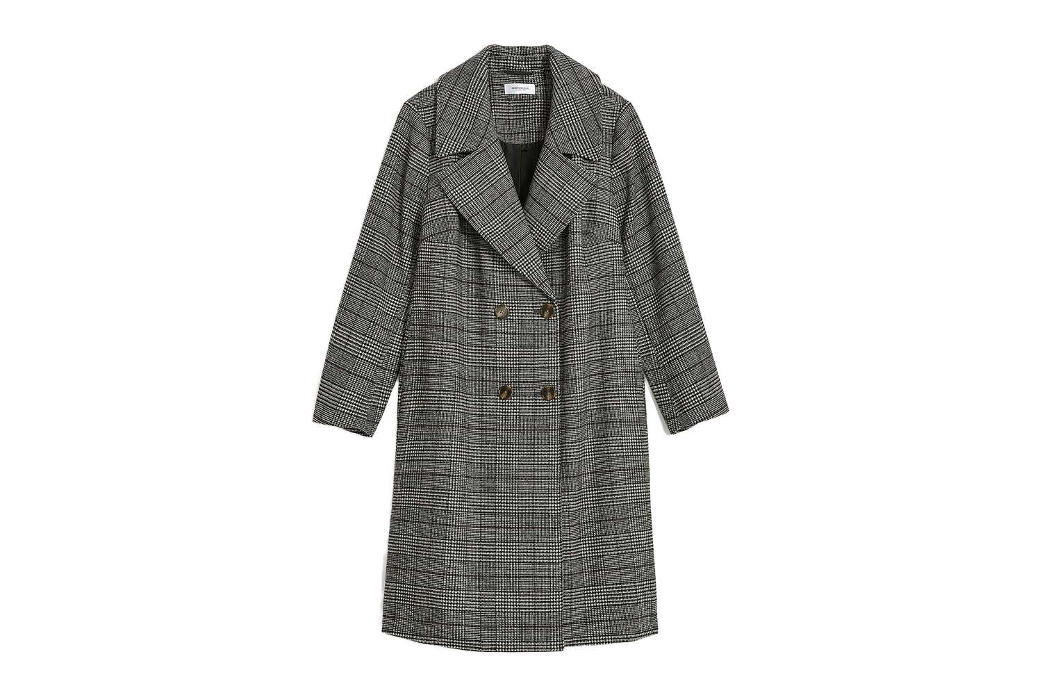 Adição Elle xadrez com casaco de mistura de lã dupla e dupla