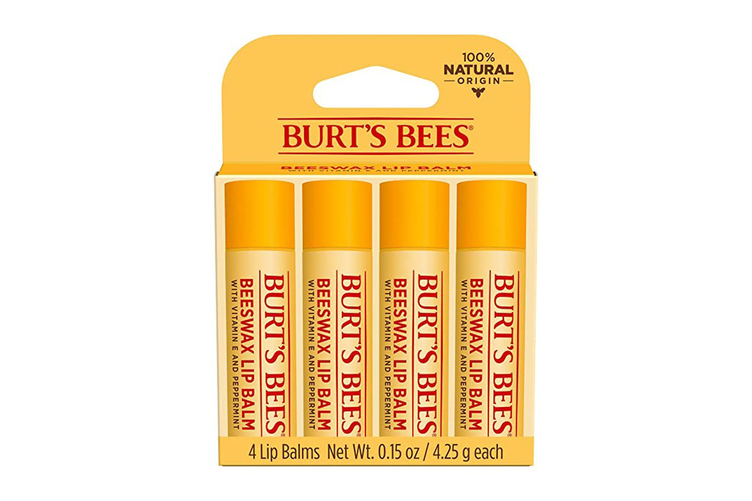 Burt's Bee Lips Balsam Gifts para o Dia dos Namorados para ela, hidratando um presente de primavera para o lábio, hidratando durante todo o dia, 100% natural de cera de abelha original com vitamina E e óleo de hortel ã-pimenta (4 pacotes)
