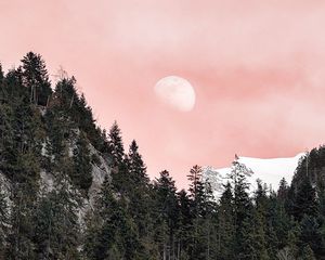 Ritual lunar: céu rosa e lua cheia