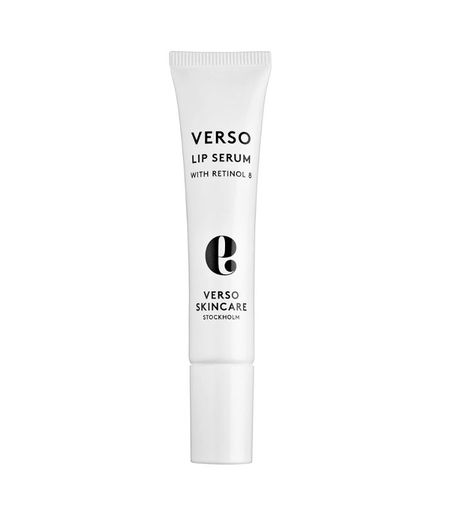Tubo branco de Verso Skincare Lip Serum Anti-Aging Lip Treatment.