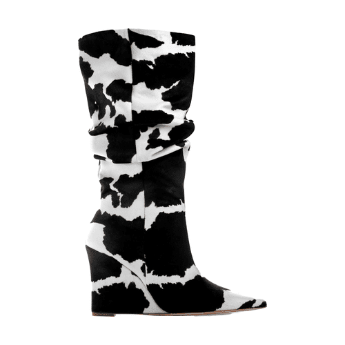 Chelsea Paris Janis Boots com estampa de vaca em preto e branco
