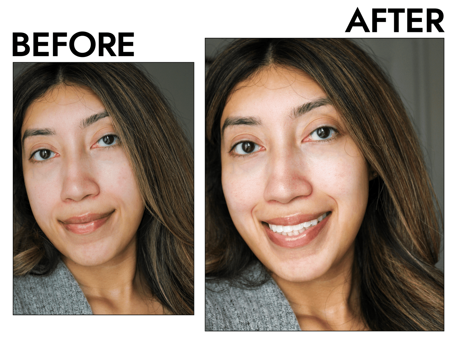 A pele do autor de Byrdie, Karli Ayalya, antes e depois de aplicar o EA Cream E. L. F. Cosmetics Holy Hydration Eye Cream
