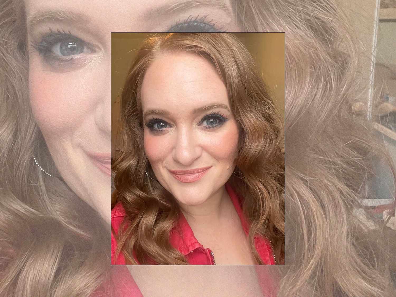 O editor de Byrdie Shannon Bauer faz maquiagem completa com cílios longos e batom rosa