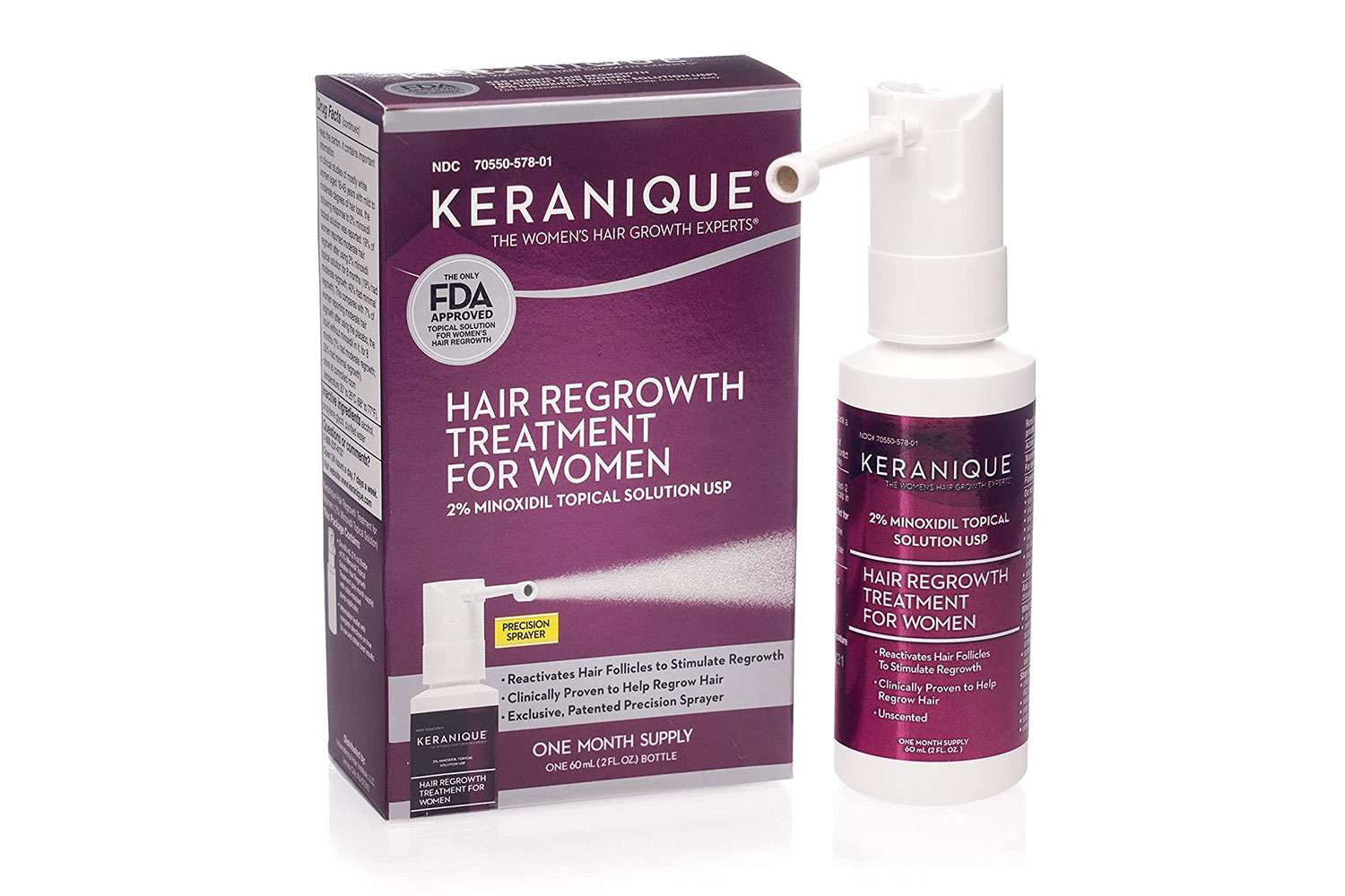 Tratamento de rebrota de cabelo Keranique para mulheres 2% Solução tópica minoxidil USP