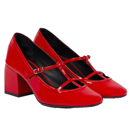 Sapatos vermelhos feitos de cola de couro envernizado