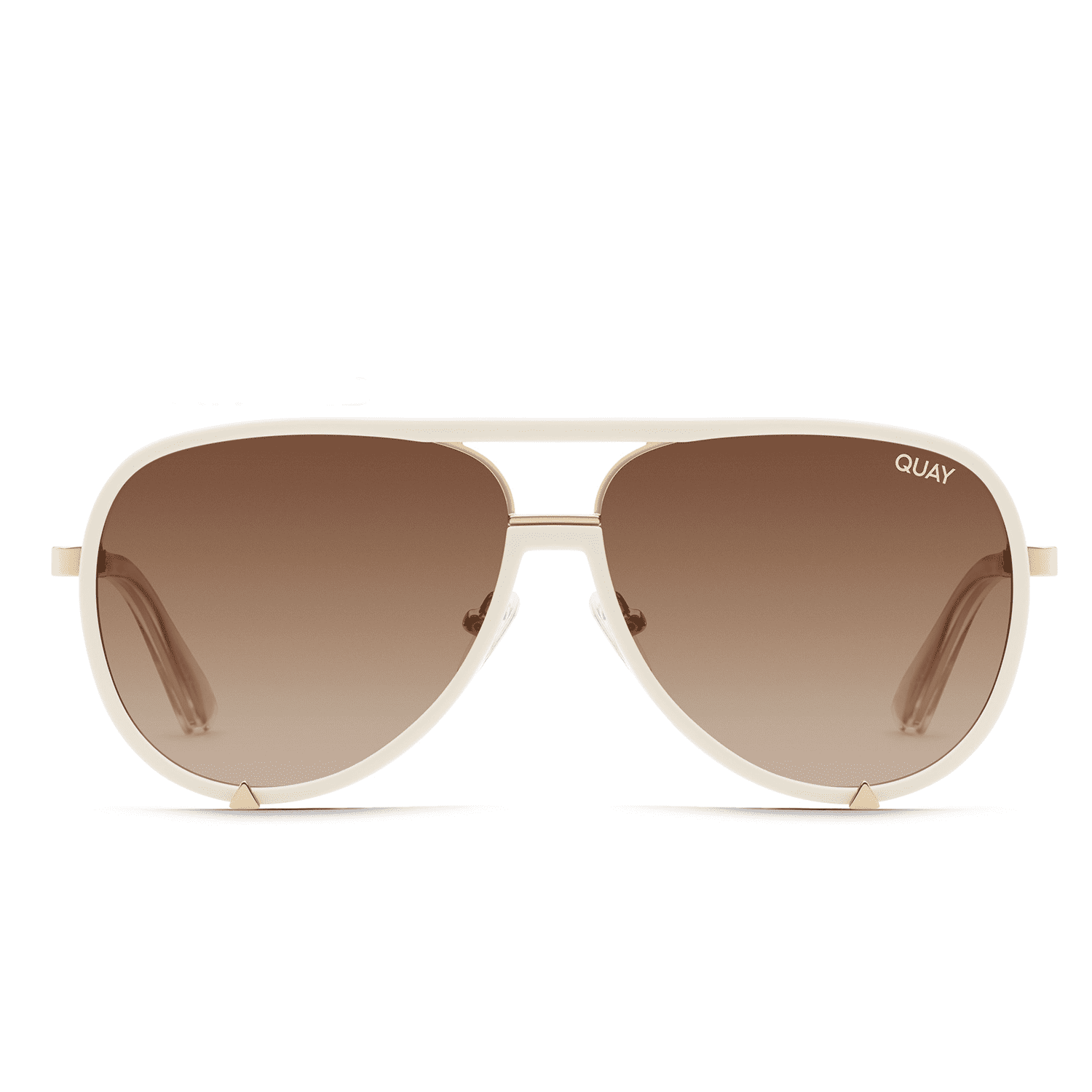 Óculos de sol aviador polarizados luxuosos de alto perfil Quay em branco e marrom